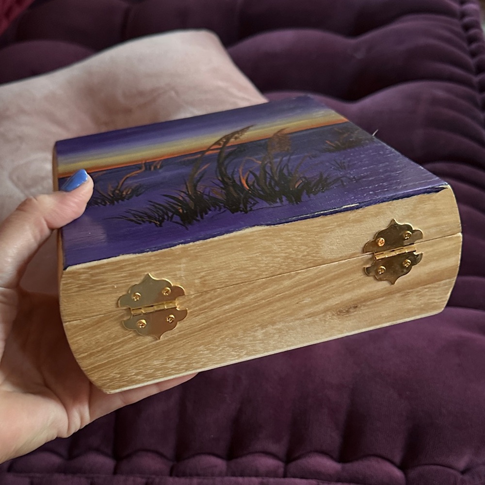 Elegant Purple and Gold Landscape Painting wood box purse hand painted - Picture 4 of 10